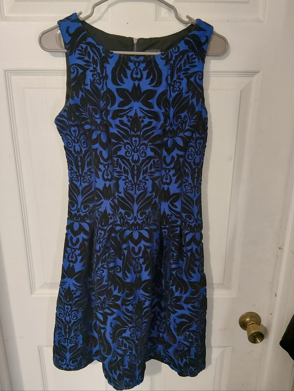 Gabby Skye Blue and Black Sleeveless Fit-and-Flare Midi Dress